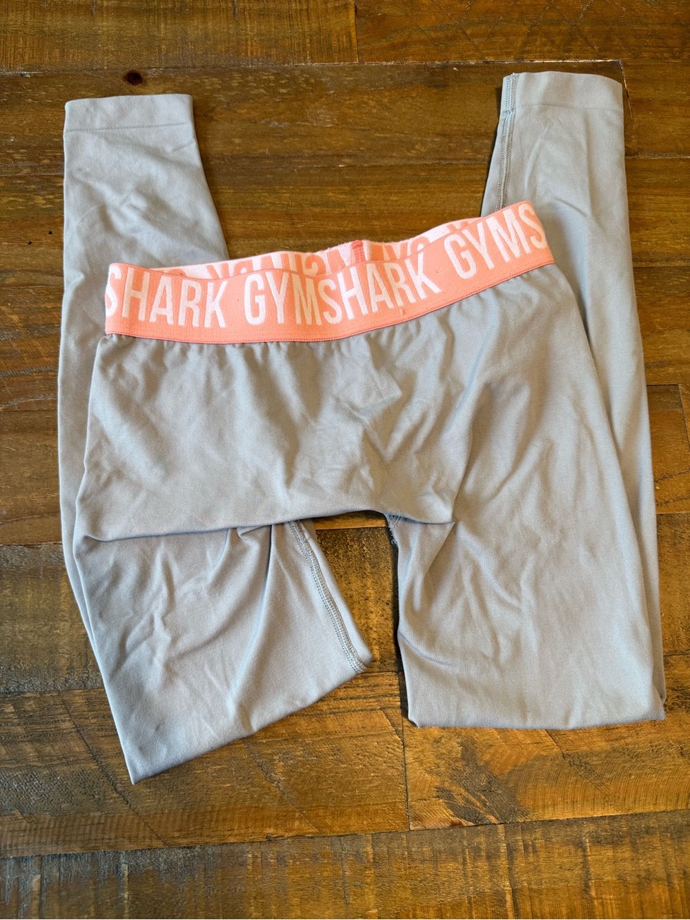 Gymshark Light Gray Leggings with Pink Branded Waistband